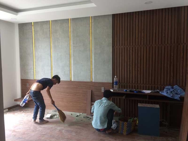 Thi công nội thất màu walnut căn hộ Thăng Long home - Ảnh 4