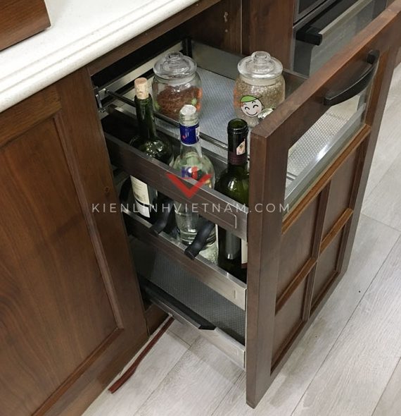 Tủ bếp óc chó bán cổ điển - kiểu bếp chữ I có mái che - Ảnh 10