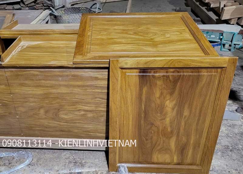 Tủ Bếp gỗ Tự Nhiên Tân Cổ Điển chữ L, bếp Gỗ Cẩm Vàng - Ảnh 5