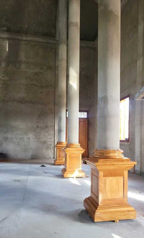 Ốp cột gỗ tròn cao 1.1m - ốp cột gỗ chánh điện chùa Sóc Trăng - Ảnh 6