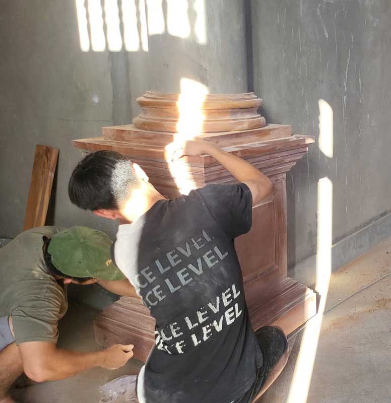 Ốp cột gỗ tròn cao 1.1m - ốp cột gỗ chánh điện chùa Sóc Trăng - Ảnh 7