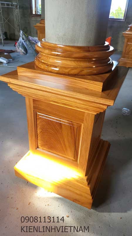 Ốp cột gỗ tròn cao 1.1m - ốp cột gỗ chánh điện chùa Sóc Trăng - Ảnh 3