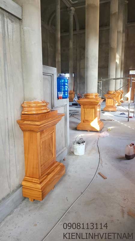 Ốp cột gỗ tròn cao 1.1m - ốp cột gỗ chánh điện chùa Sóc Trăng - Ảnh 5