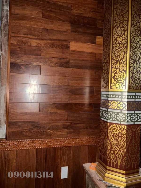 Lamri ốp tường gỗ Gõ đỏ cao 90cm chỉ CNC hoa văn - Ảnh 13