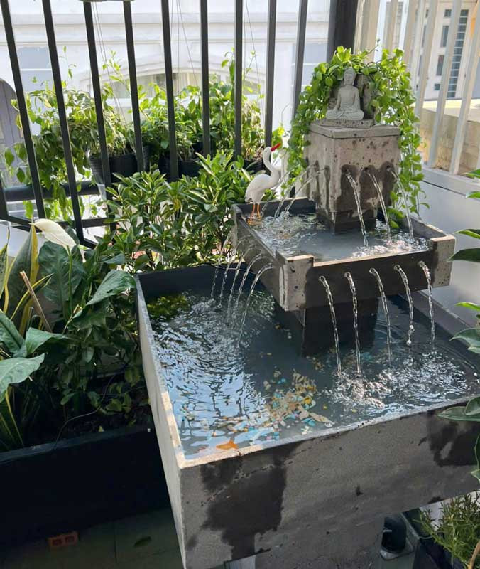 Tiểu cảnh thác nước hồ cá phong thủy thác nước 2 tầng tia độc đáo KT 60cm vuông - Ảnh 6