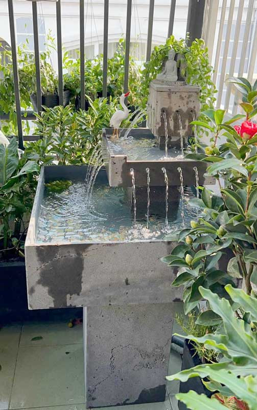 Tiểu cảnh thác nước hồ cá phong thủy thác nước 2 tầng tia độc đáo KT 60cm vuông - Ảnh 7